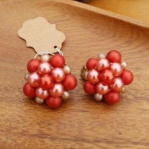 Vintage Clip On Bead Cluster Earrings